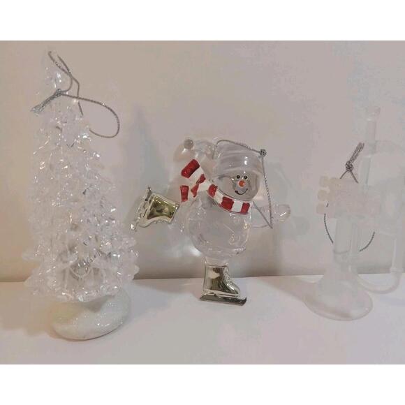 Kurt Adler Other - Kurt Adler Ice Skating Snowman Clear Red Acrylic Glass Light Up Tree Trumpet